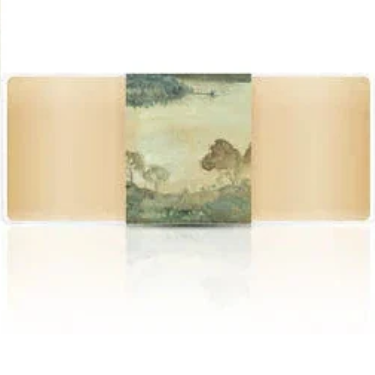 Rectangular soap with a scenic design on a beige background