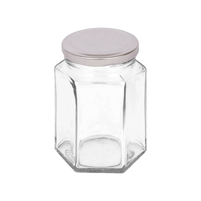 250ml Hexagonal Glass Jam Jar with Lid: Green Lid