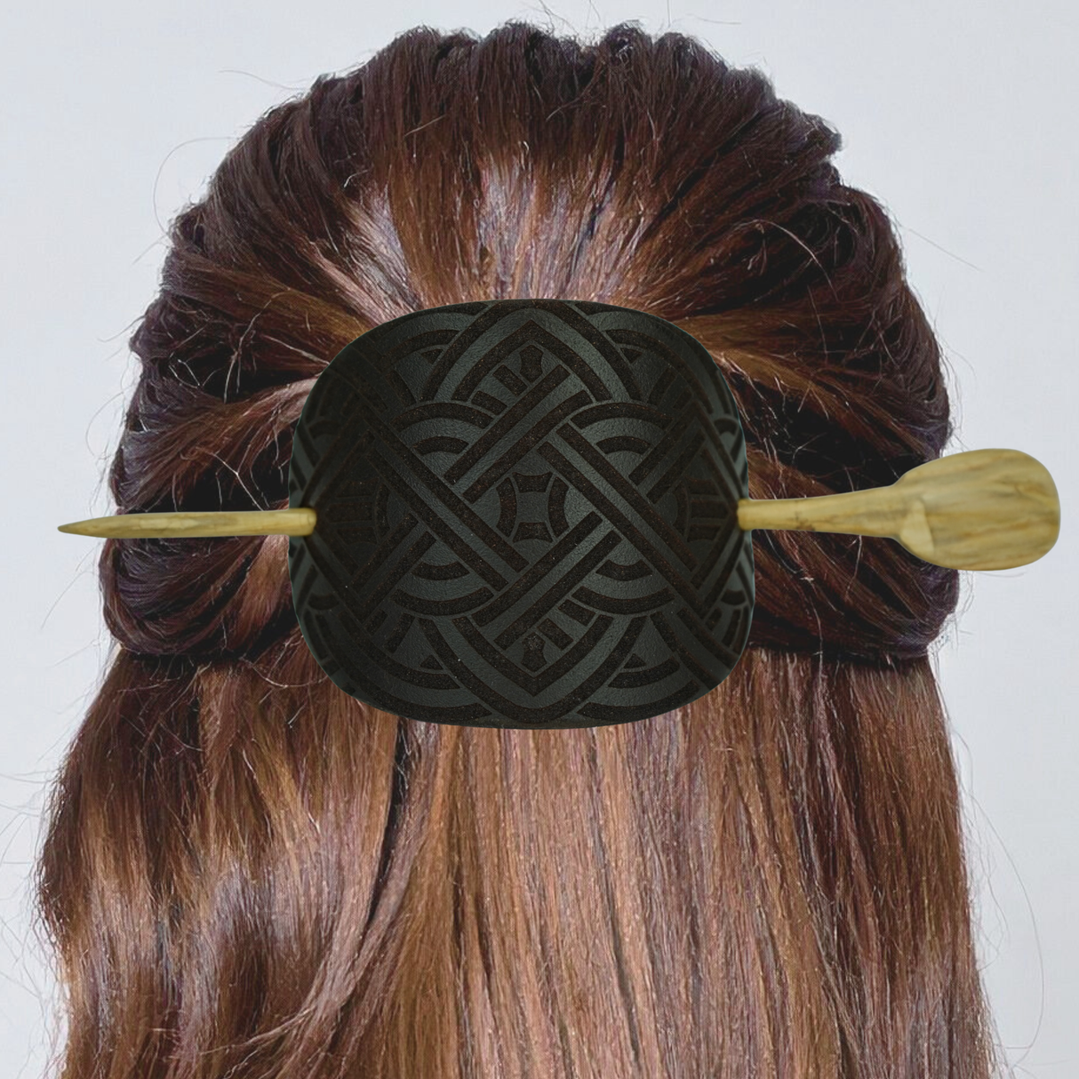 Leather Hair Barrette | Celtic Engraved Hair Slide