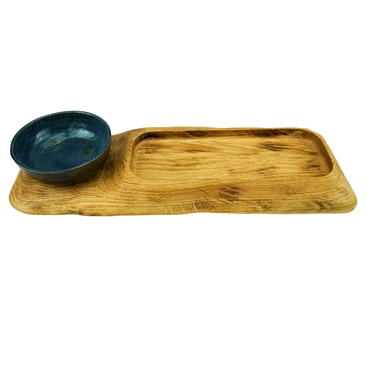 Light Oak Serving Board With Dipping Pot