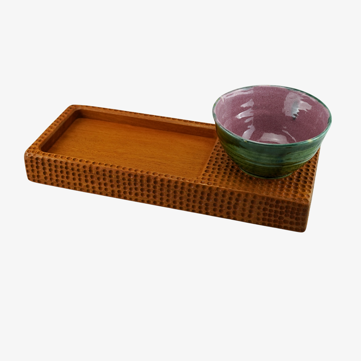 Wooden tray with a bowl on a white background