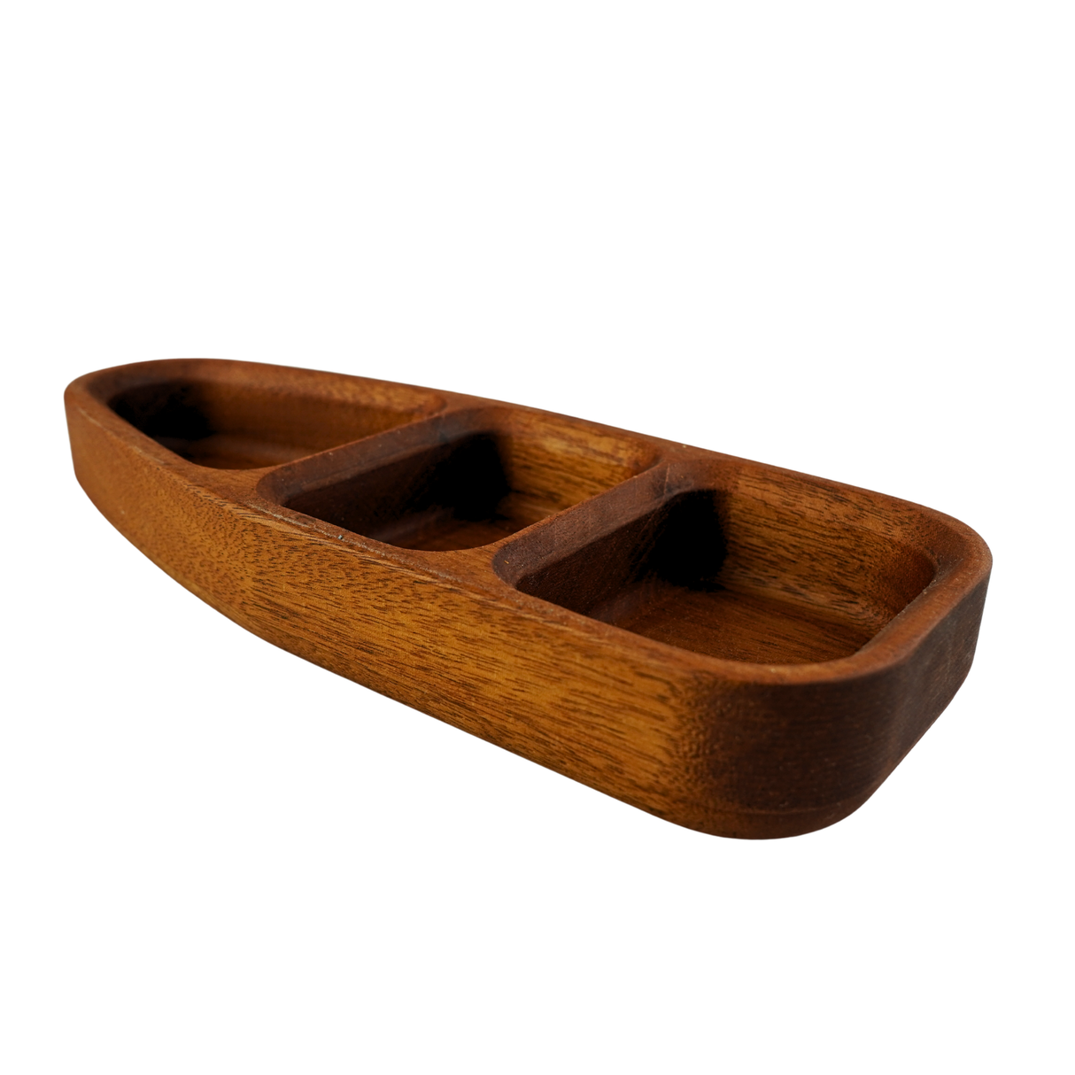Wooden tray with compartments on a white background