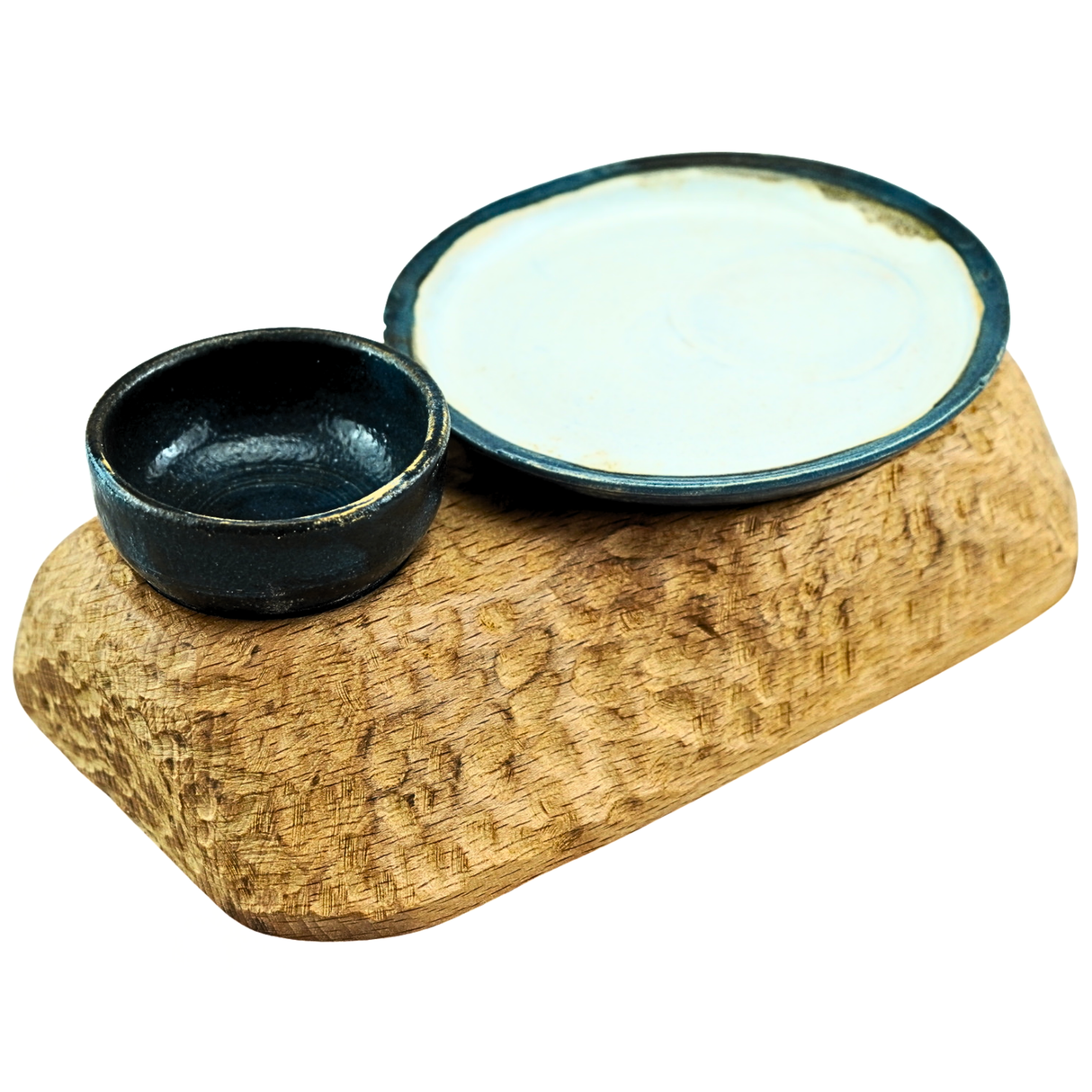 Ash stand with stoneware dish & plate