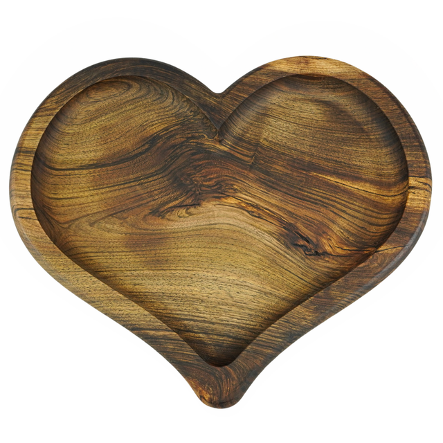Wooden heart-shaped tray on a white background