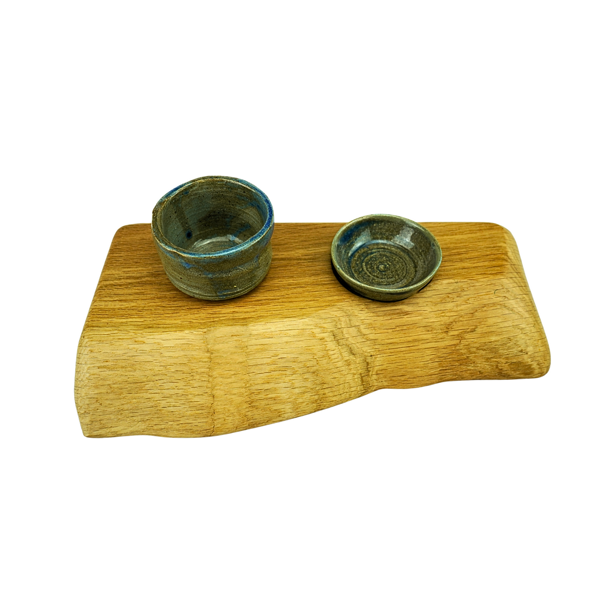 Light Oak Serving Board With Two Dipping Pots