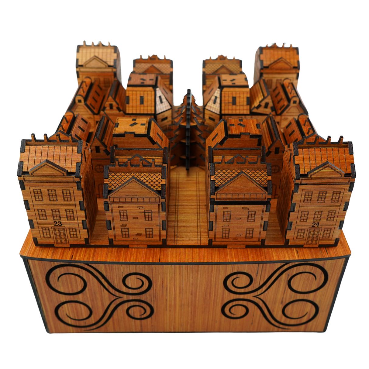 Christmas Advent Village (Cherry wood) including Festive 24 Filler Pack