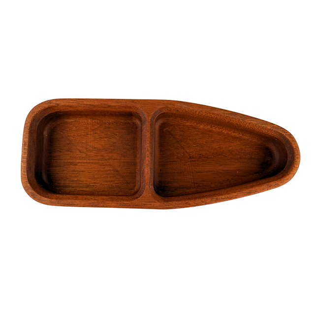 Wooden divided tray on a white background