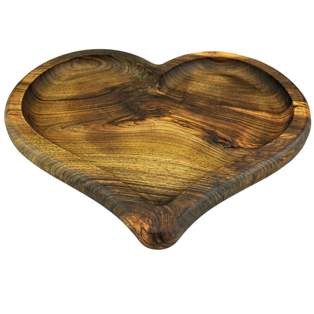 Wooden heart-shaped tray on a white background