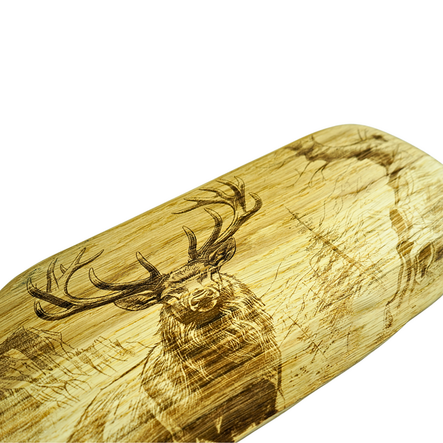 Oak Charcuterie Board – Stag Landscape Engraved Serving Board (Waney Edge)
