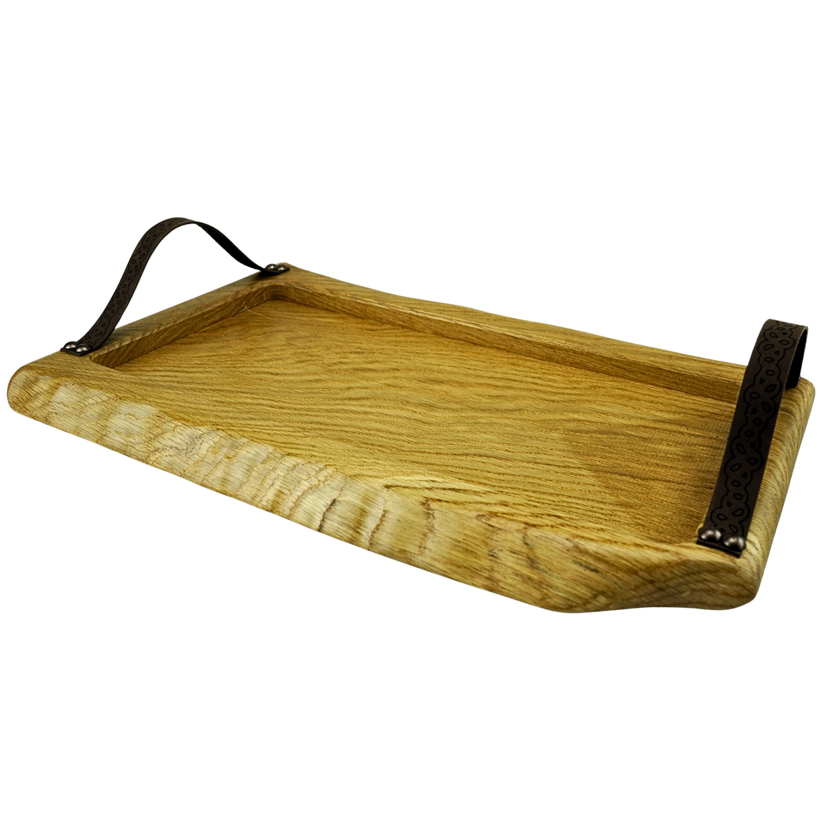 Classic Oak Tray with leather feature handles