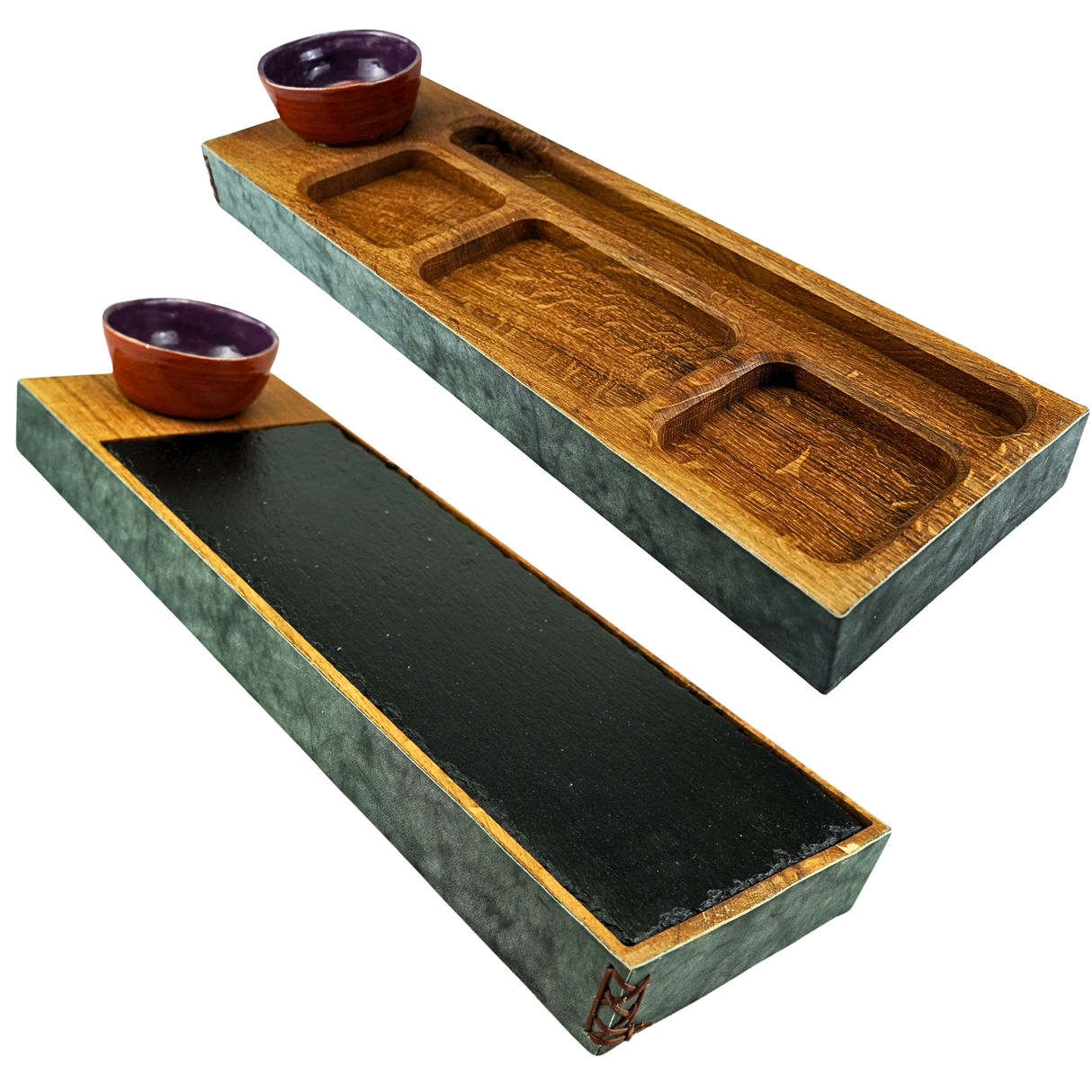 Reversible Wooden Tray with Stoneware Pot & Removable Slate