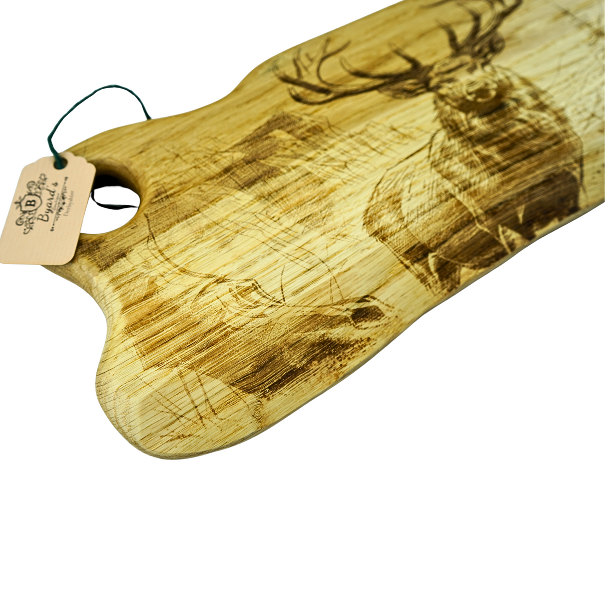 Oak Charcuterie Board – Stag Landscape Engraved Serving Board (Waney Edge)