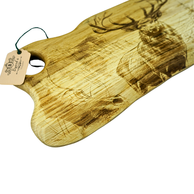 Oak Charcuterie Board – Stag Landscape Engraved Serving Board (Waney Edge)