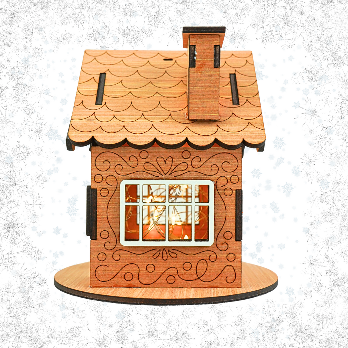 Wooden Christmas Gingerbread House for LED Candle Light - Wooden House with White detail