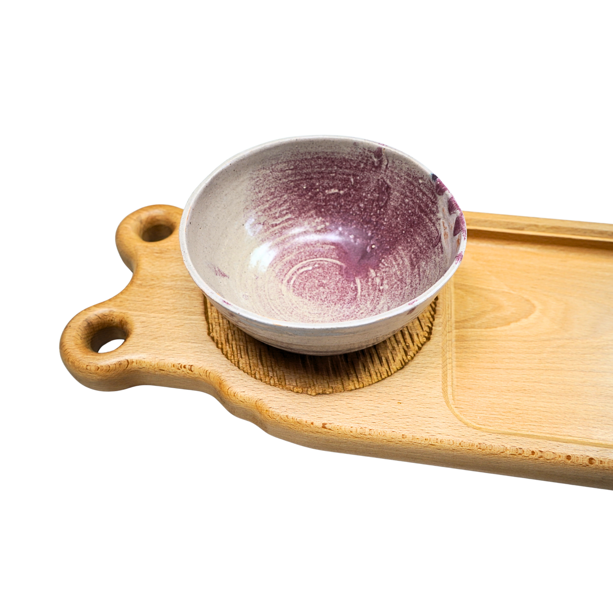 Ash Serving Board with Stoneware Pots – One-of-a-Kind Handcrafted Display Piece