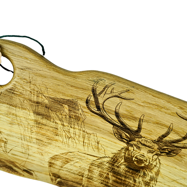 Oak Charcuterie Board – Stag Landscape Engraved Serving Board (Waney Edge)