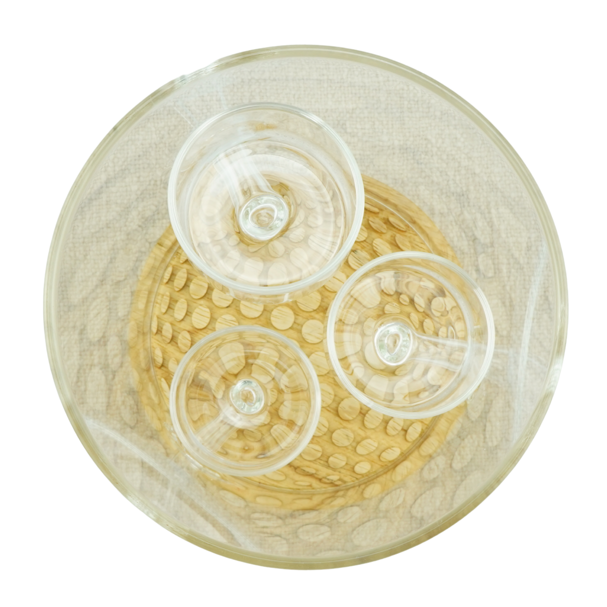 Small Pebbled Wood & Glass Candle Holder – Triple Tealight Display with Glass Cylinder