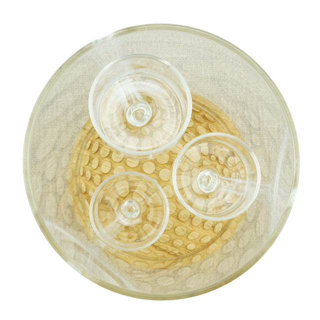 Small Pebbled Wood & Glass Candle Holder – Triple Tealight Display with Glass Cylinder