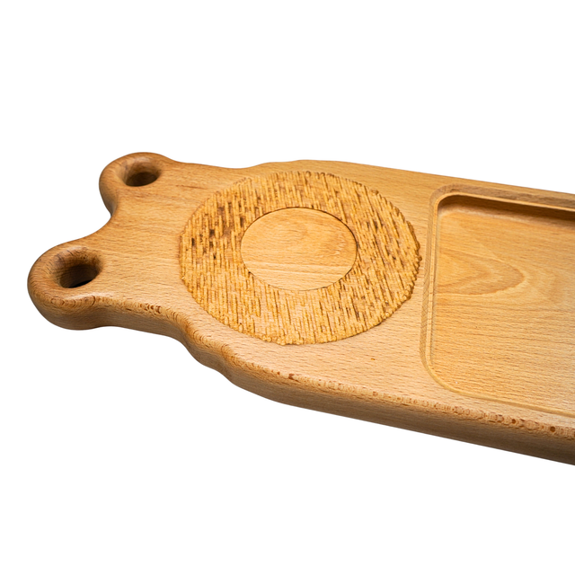 Ash Serving Board with Stoneware Pots – One-of-a-Kind Handcrafted Display Piece