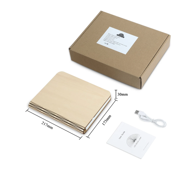 LED Wooden Book Night Light – Foldable, USB Rechargeable