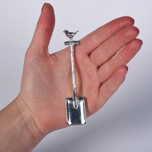 Robin on a Spade Pewter Small Sugar Spoon