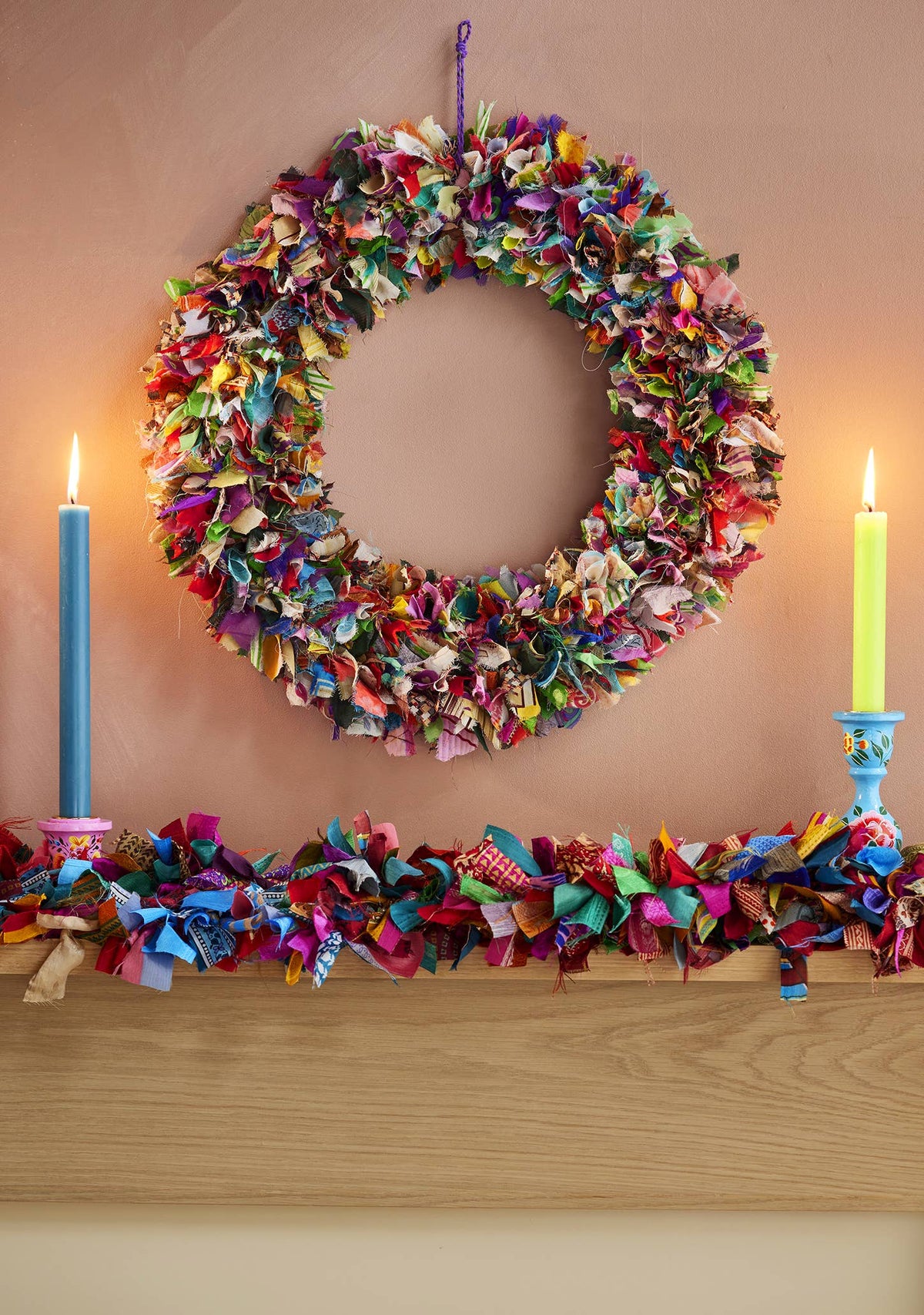 Recycled Sari Fabric Wreath – Multicolour, 45cm