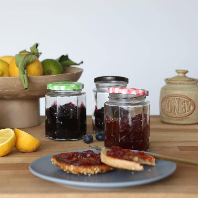 250ml Hexagonal Glass Jam Jar with Lid: Gold Lid