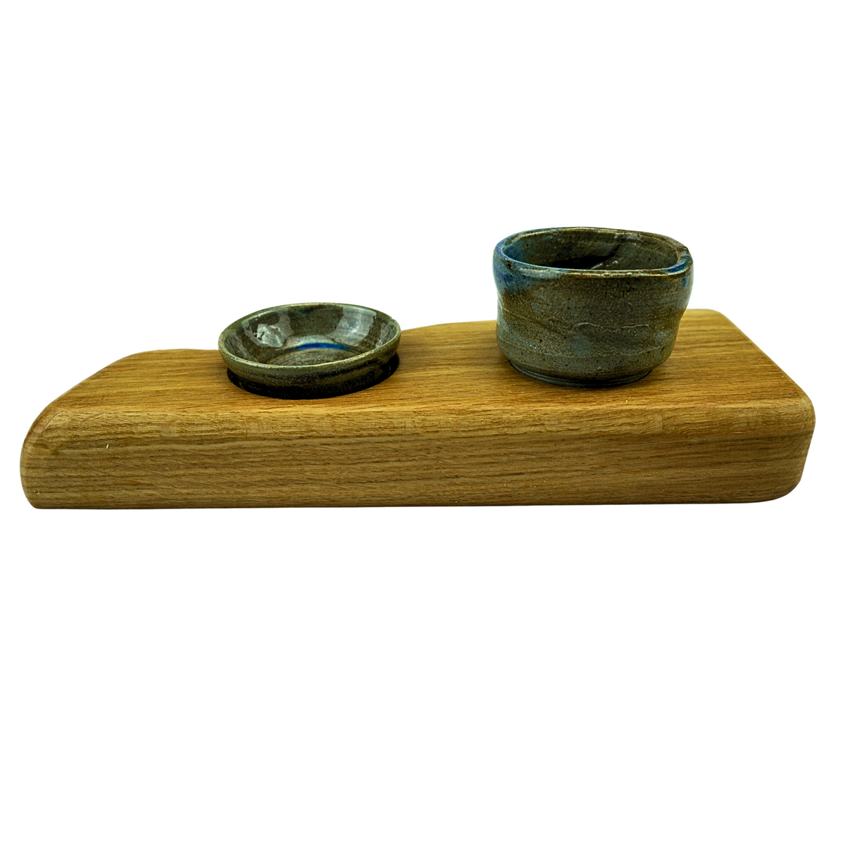 Light Oak Serving Board With Two Dipping Pots