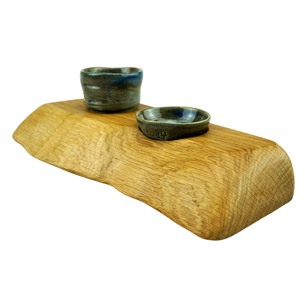 Light Oak Serving Board With Two Dipping Pots