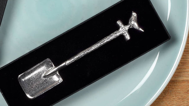 Robin on a Spade Pewter Small Sugar Spoon