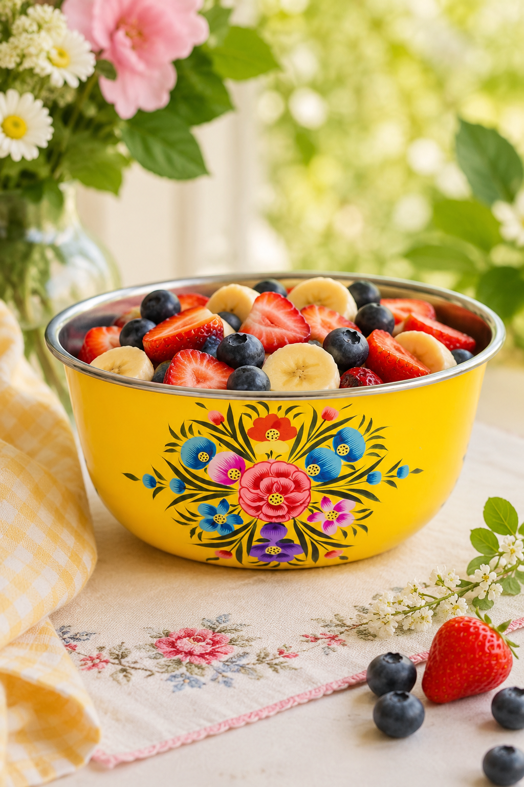 Buttercup Pansy Hand Painted Stainless Steel Picnic Bowl – 16.5cm