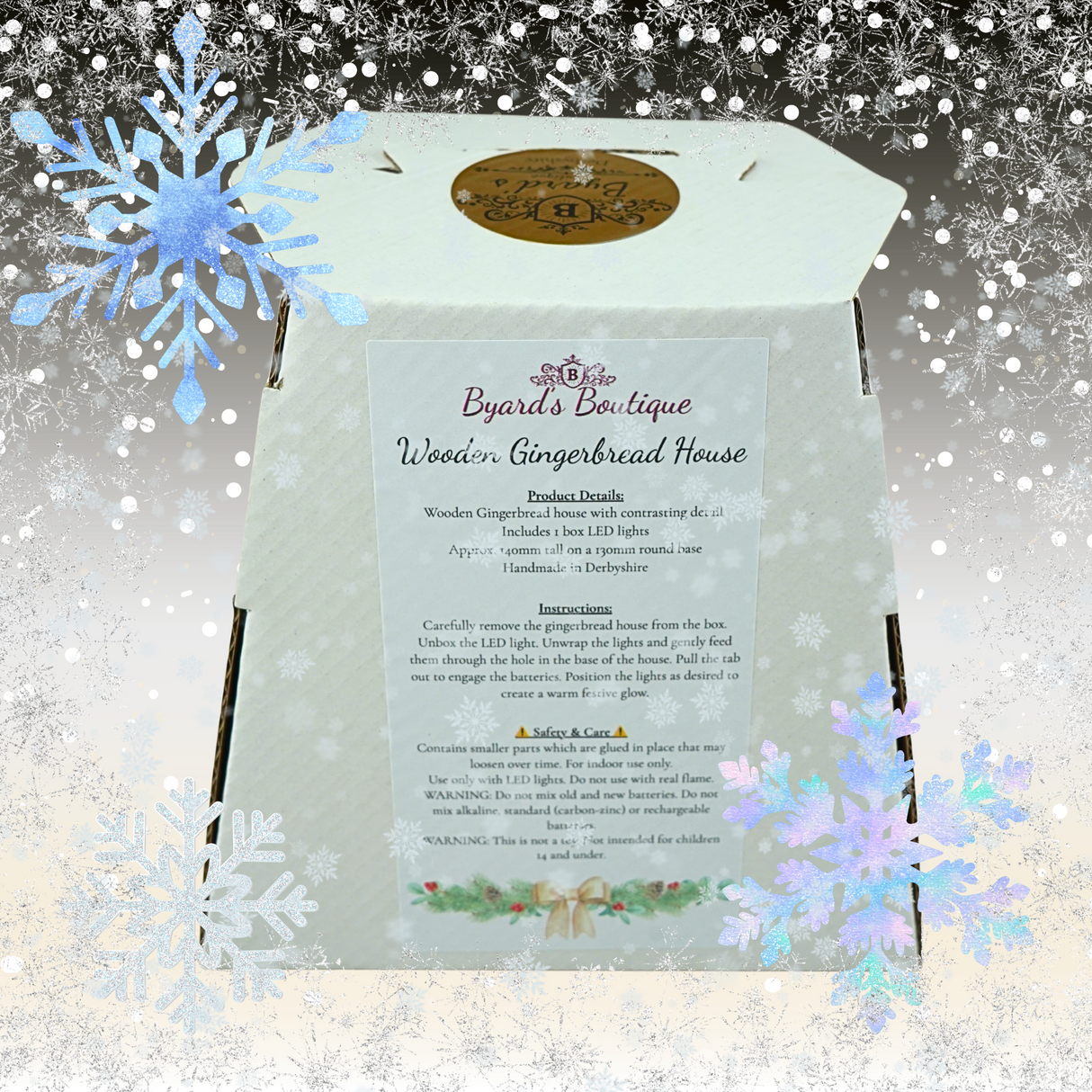 Wooden Christmas Gingerbread House for LED Candle Light - White House with Wooden detail