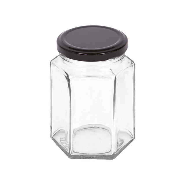 250ml Hexagonal Glass Jam Jar with Lid: Gold Lid