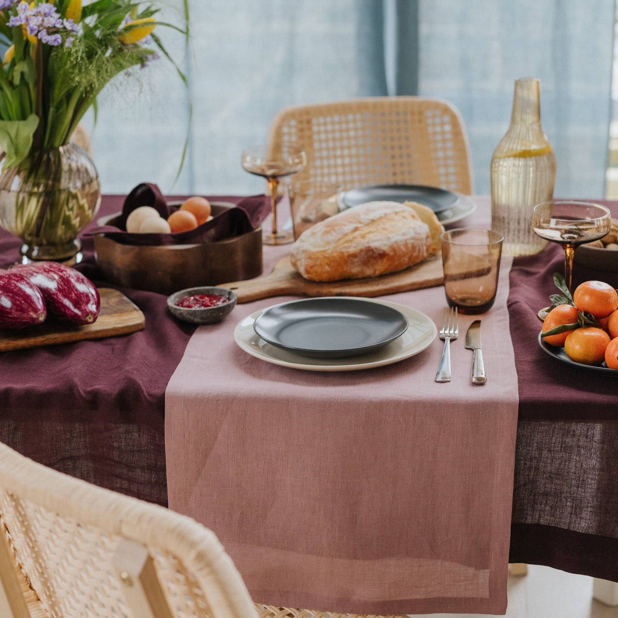 Woodrose Linen Table Runner