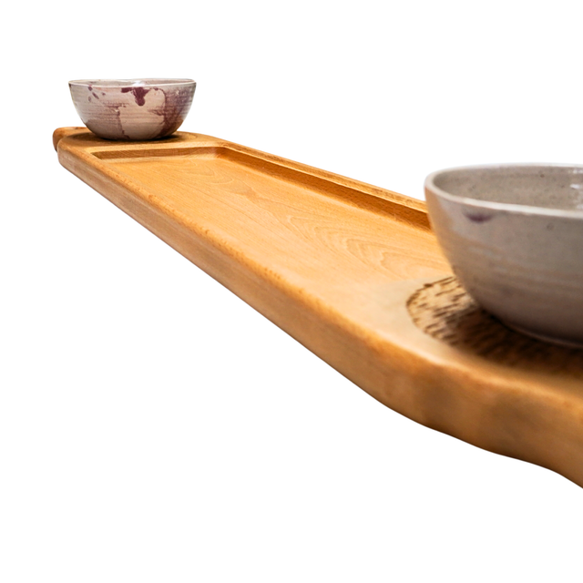 Ash Serving Board with Stoneware Pots – One-of-a-Kind Handcrafted Display Piece