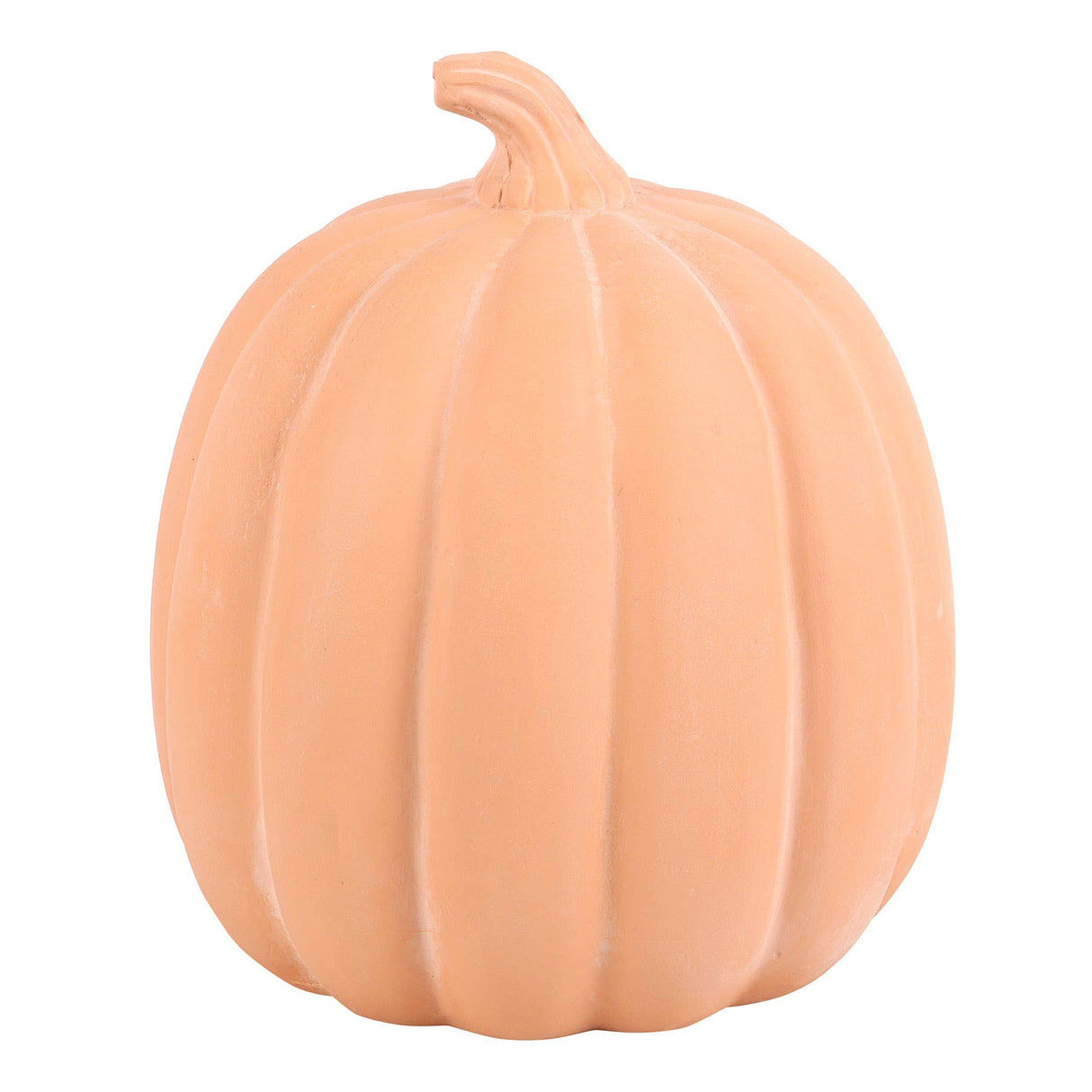 A decorative terracotta orange pumpkin-shaped decoration