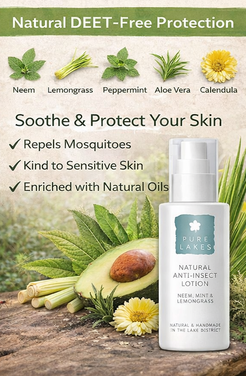natural anti-insect lotion with product images and text.