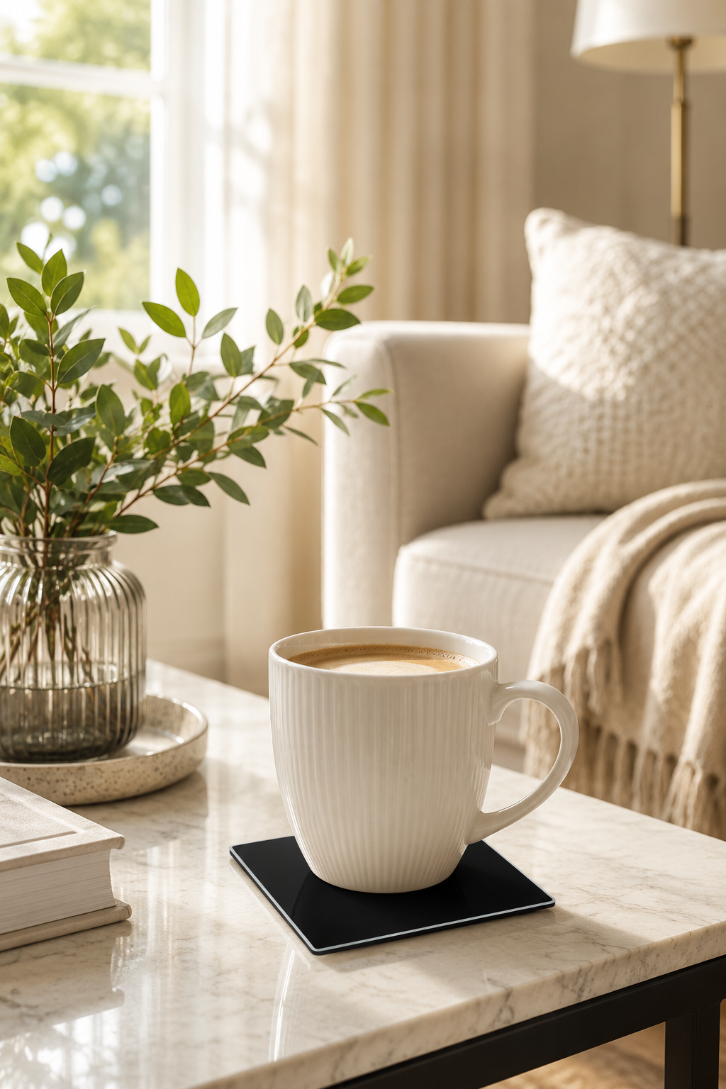 Black Square Glass Coasters – Set of 4