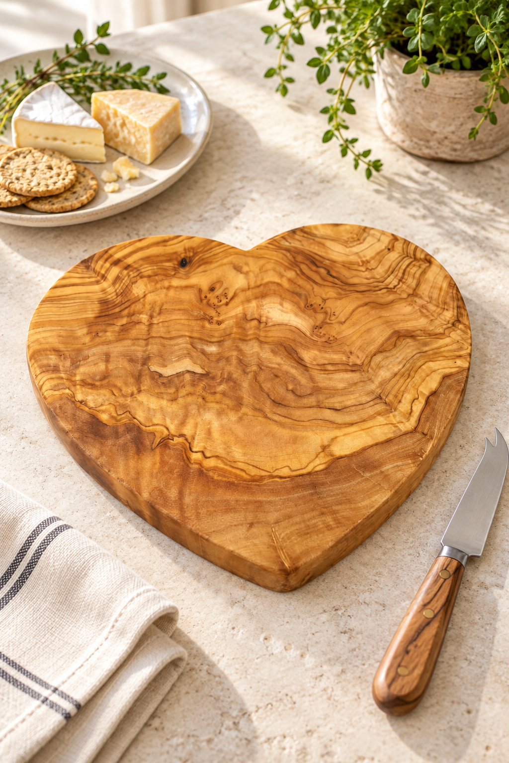 Small Olive Wood Heart Cheese Board – Blank or Personalised