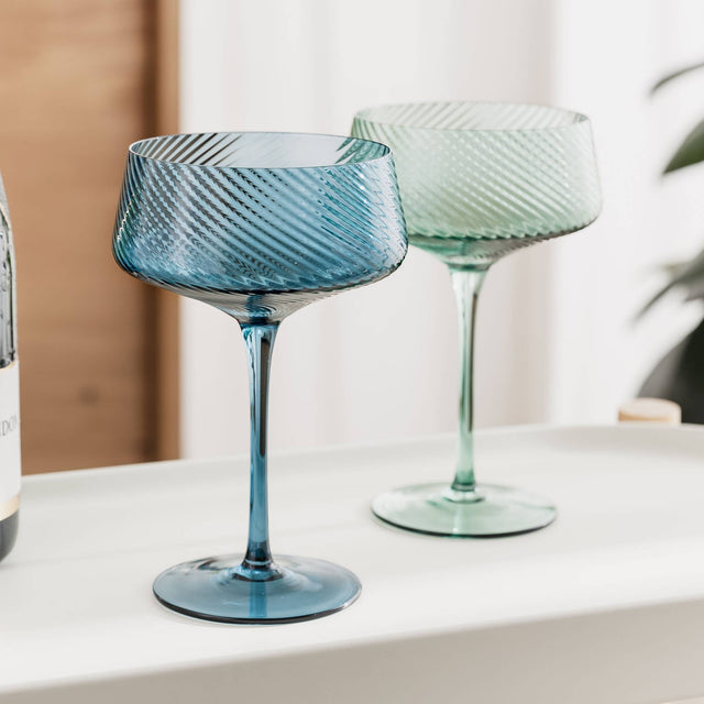 Blue & Green Twist Champagne Coupe Glasses – Set of 2