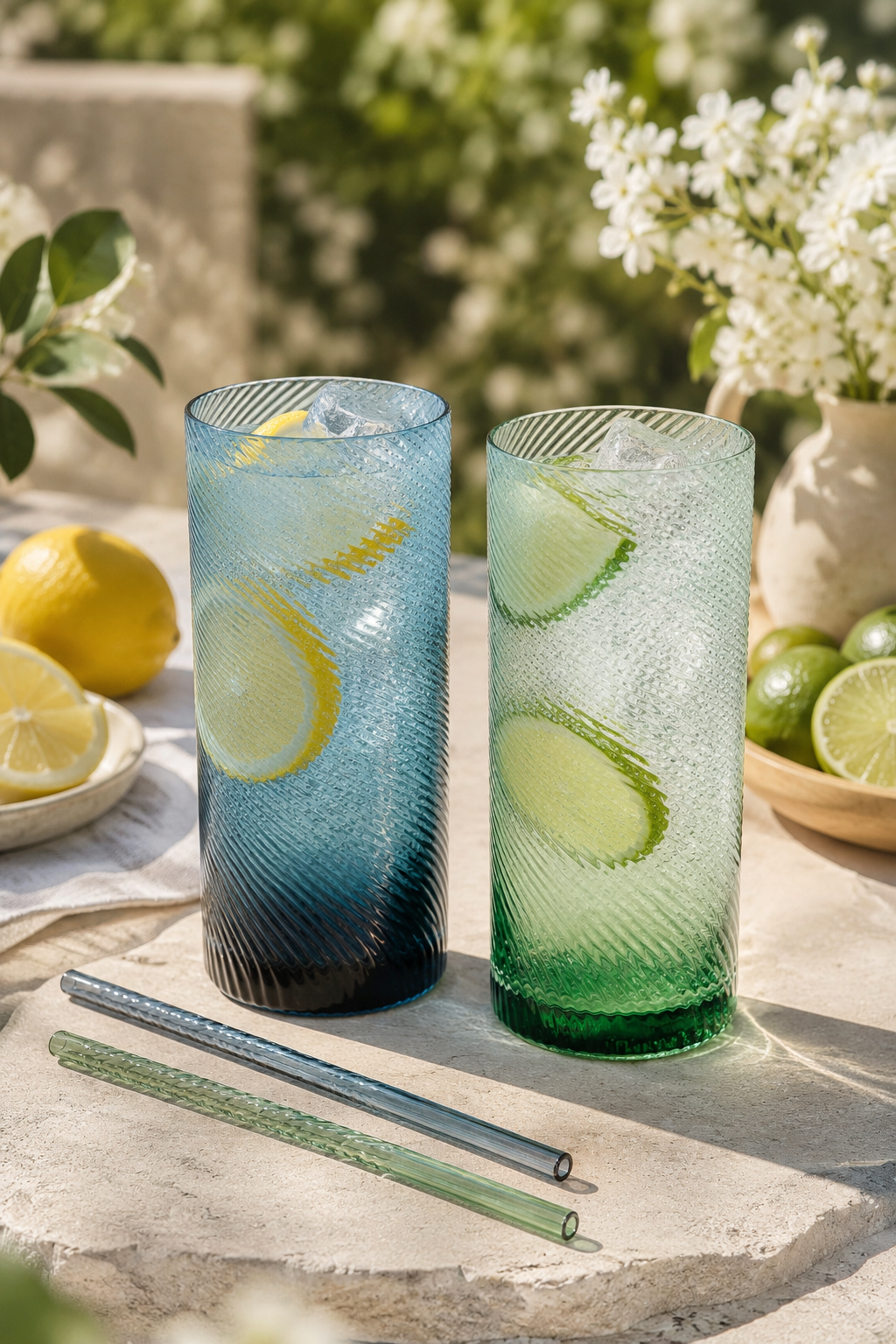 Blue & Green Twist Highball Glass Tumblers – Set of 2