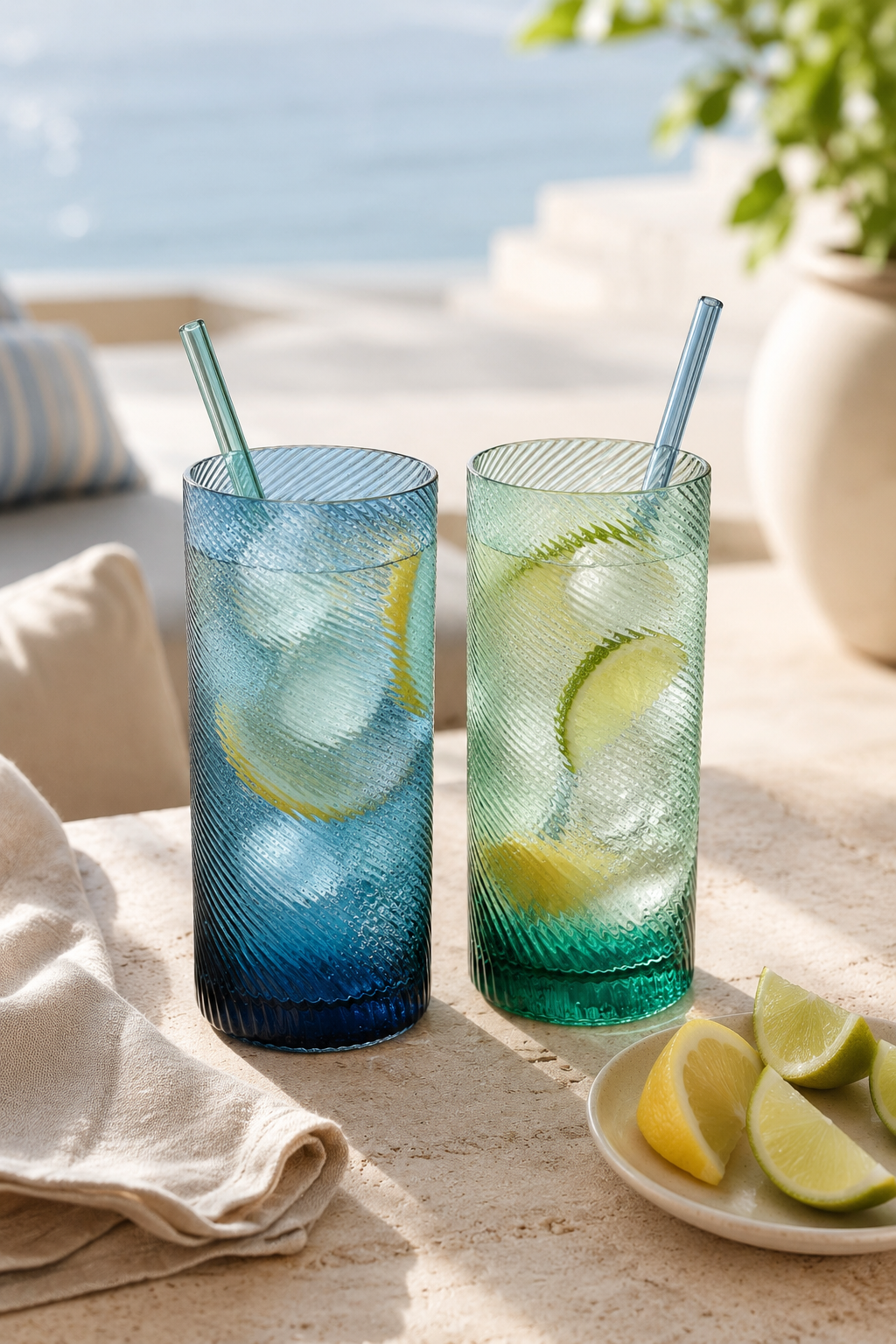Blue & Green Twist Highball Glass Tumblers – Set of 2
