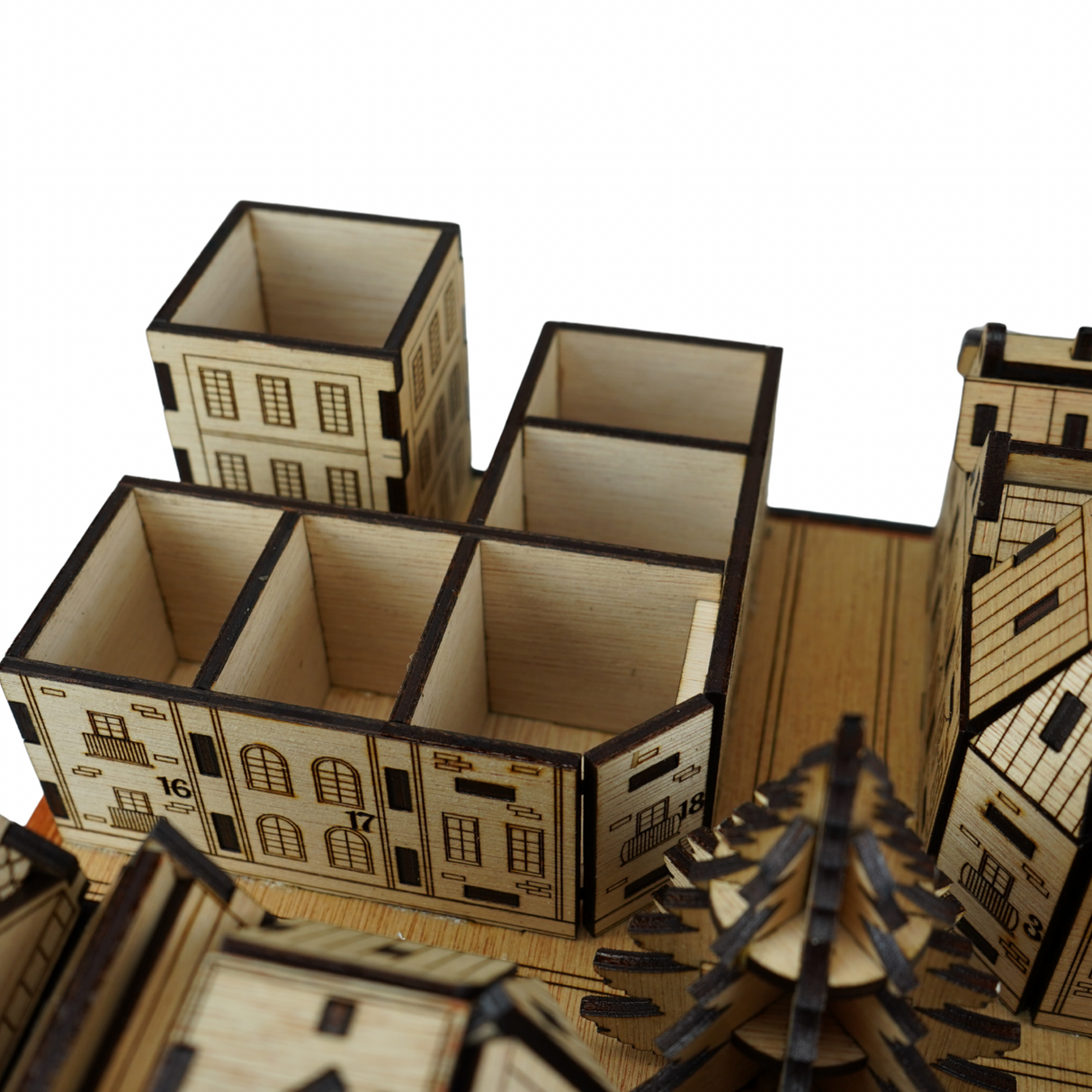 Christmas Advent Village (Light wood) including Festive 24 Filler Pack