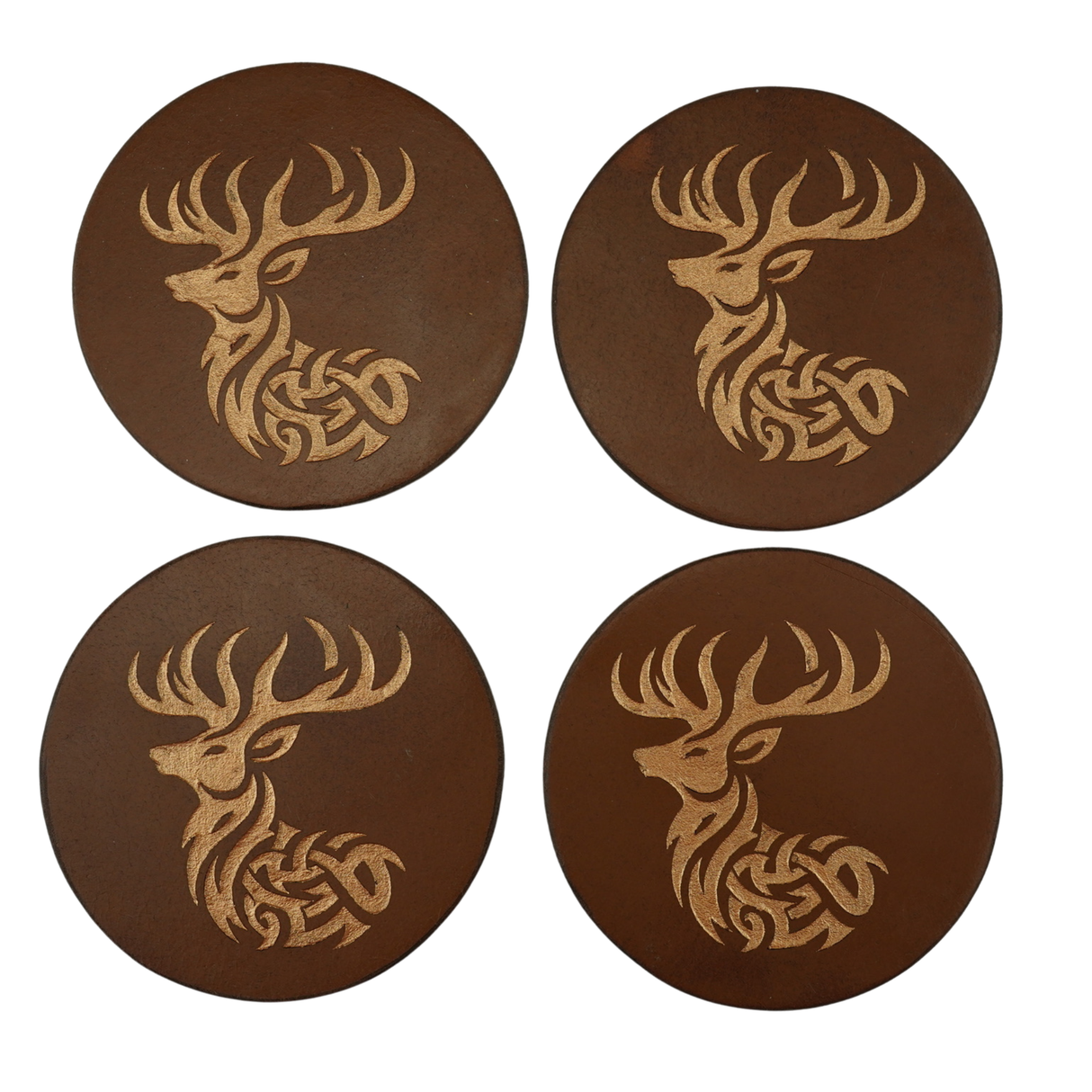 Set of 4 Leather hand crafted coasters Stag