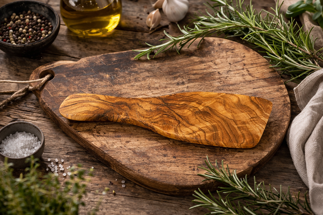 Olive Wood Raclette Spatula – Small Wooden Serving Spatula (13cm) with Optional Personalised Engraving