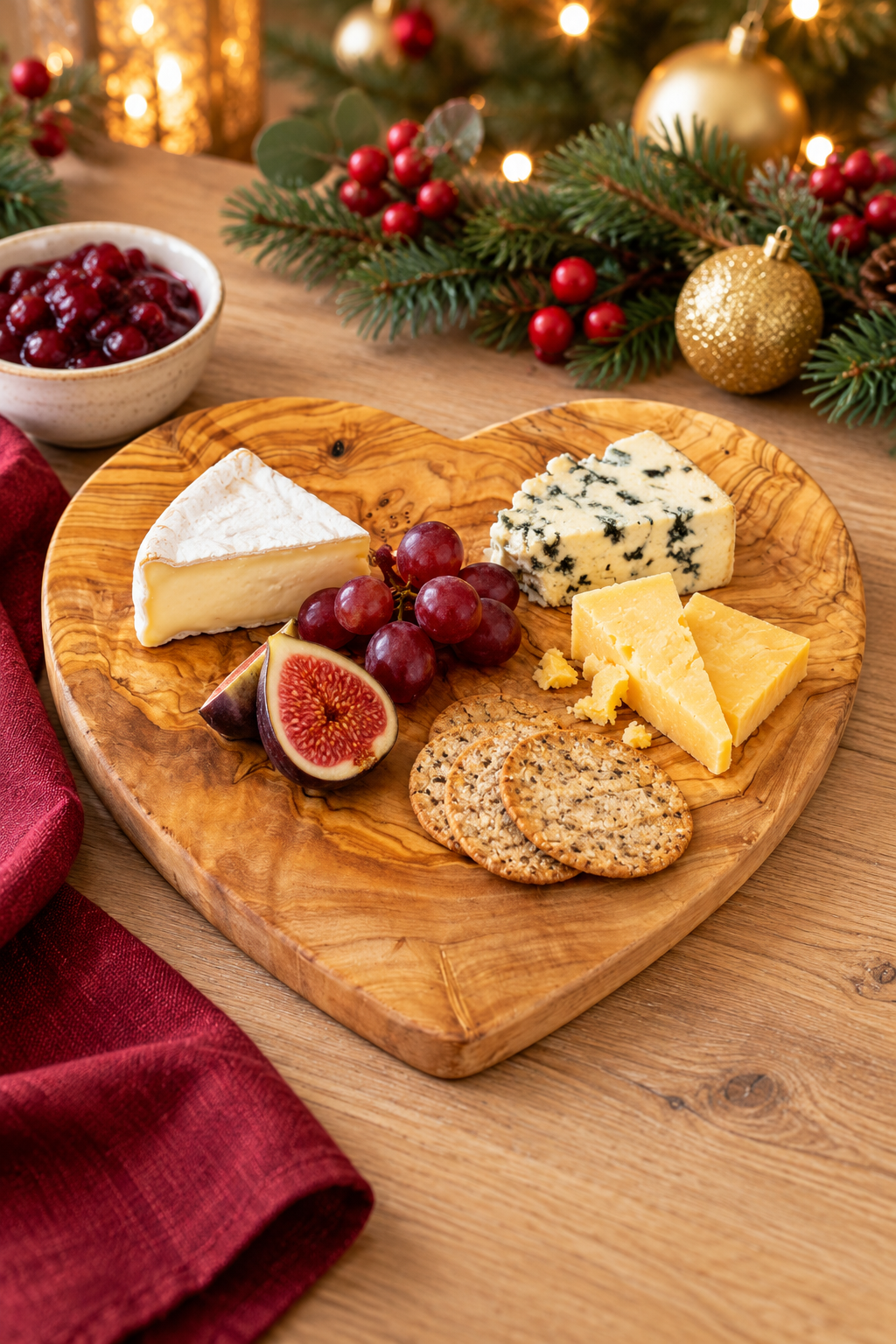 Small Olive Wood Heart Cheese Board – Blank or Personalised