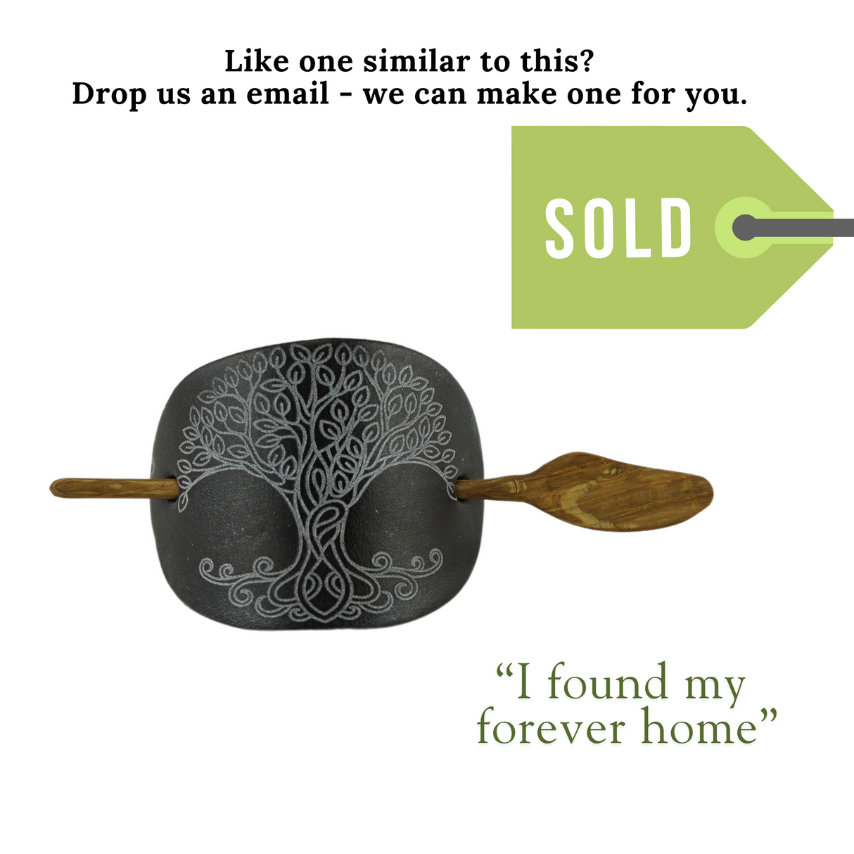 Handcrafted Leather Hair Barrette – Tree of Life, Hand-Painted with Oak Stick