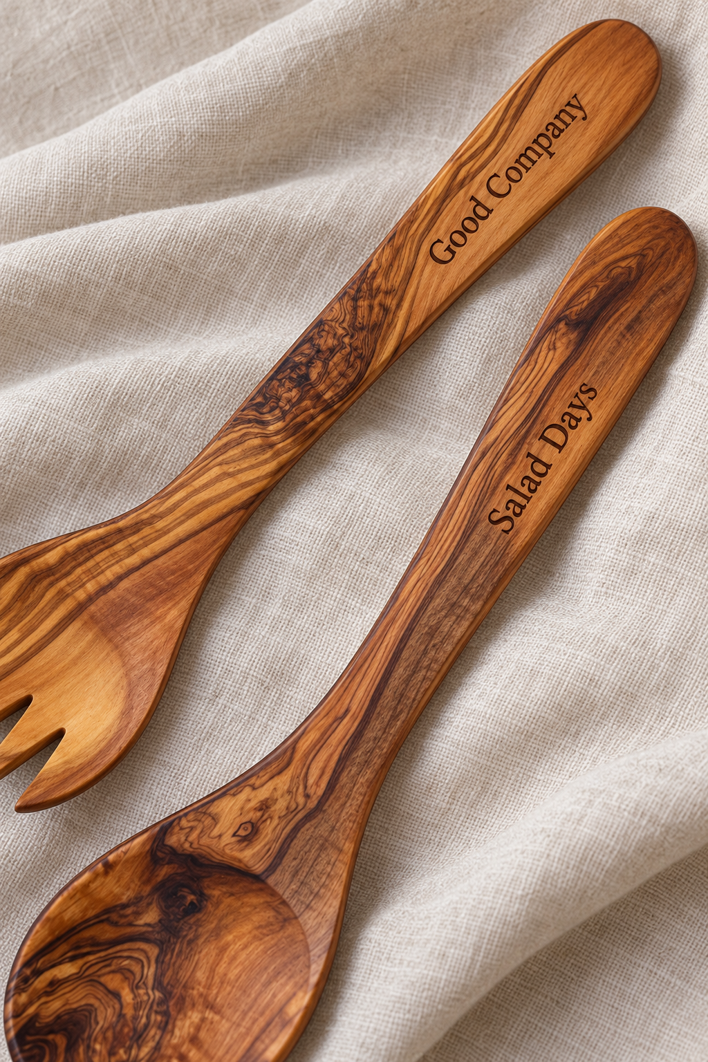 Olive Wood Salad Servers – Large 36cm Pair (Optional Personalisation)