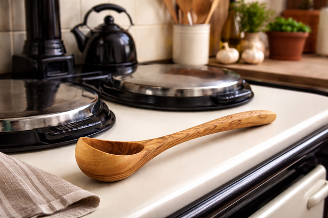 Olive Wood Ladle – Wooden Soup & Serving Spoon (25cm) with Optional Personalised Engraving