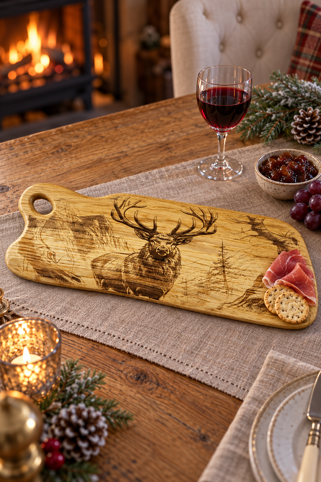 Handmade Oak Charcuterie Board – Stag Landscape & Waney Edge